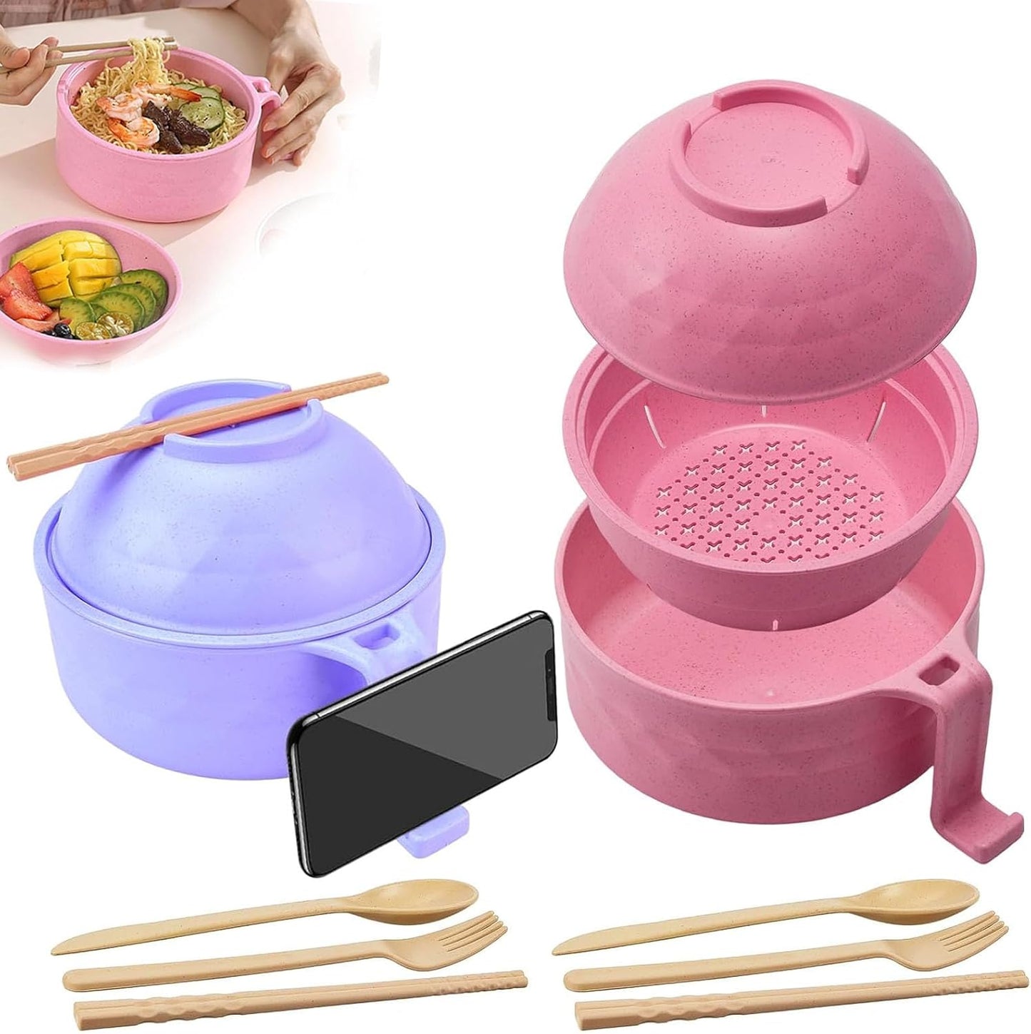 Modern Pink Ramen Bowls, Microwave Safe, 2-Pack