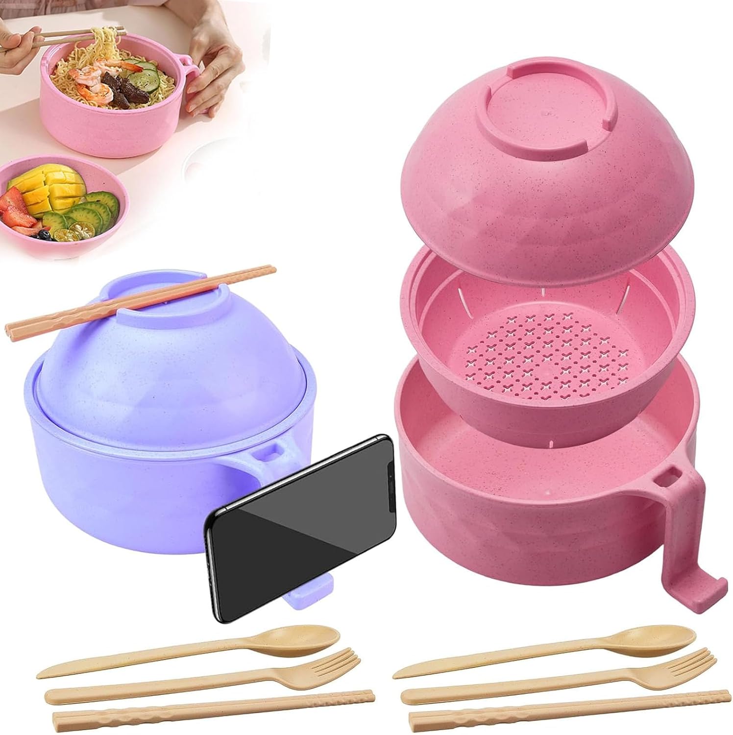 Modern Pink Ramen Bowls, Microwave Safe, 2-Pack