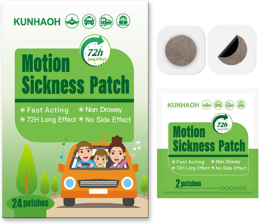 24 Count Waterproof Motion Sickness Patches - Say Goodbye to Drowsiness with KUNHAOH!
