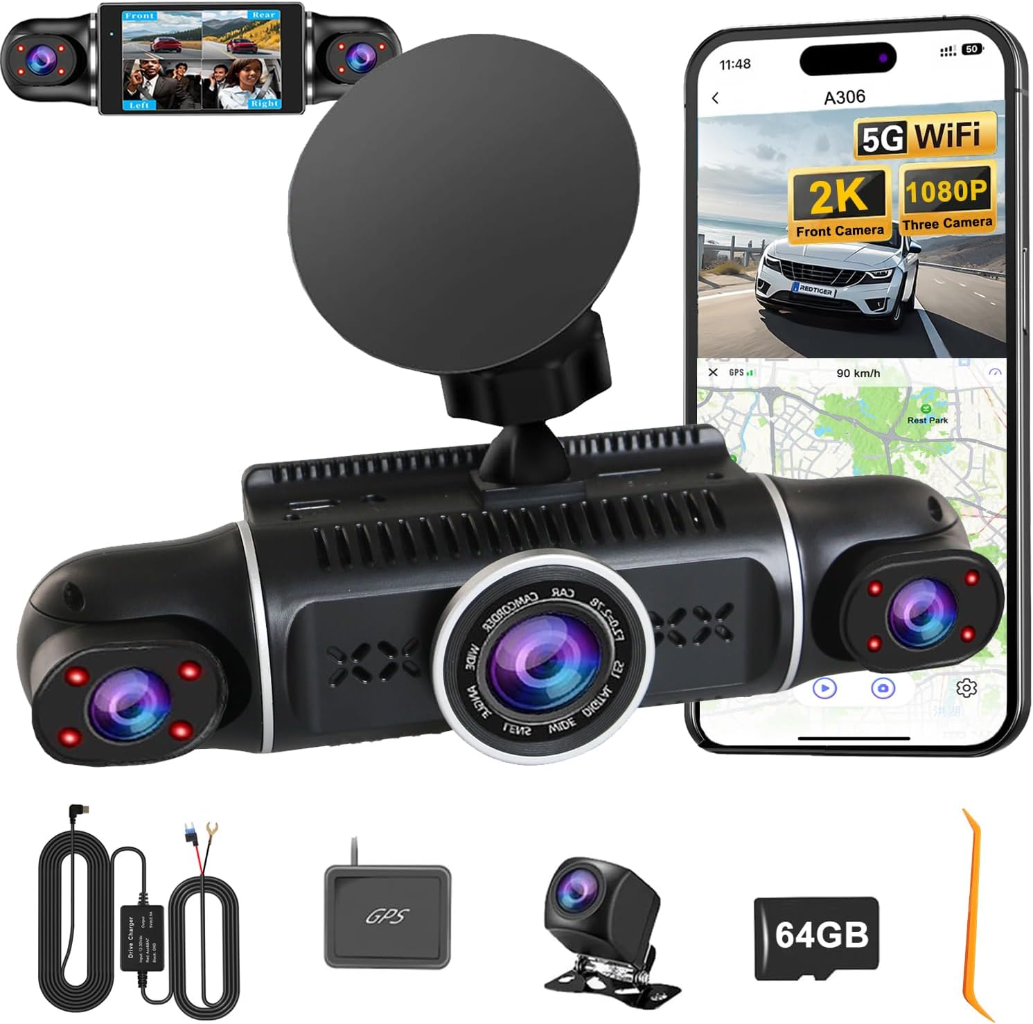 4 Channel Dash Cam with 360 FHD Night Vision and GPS Features