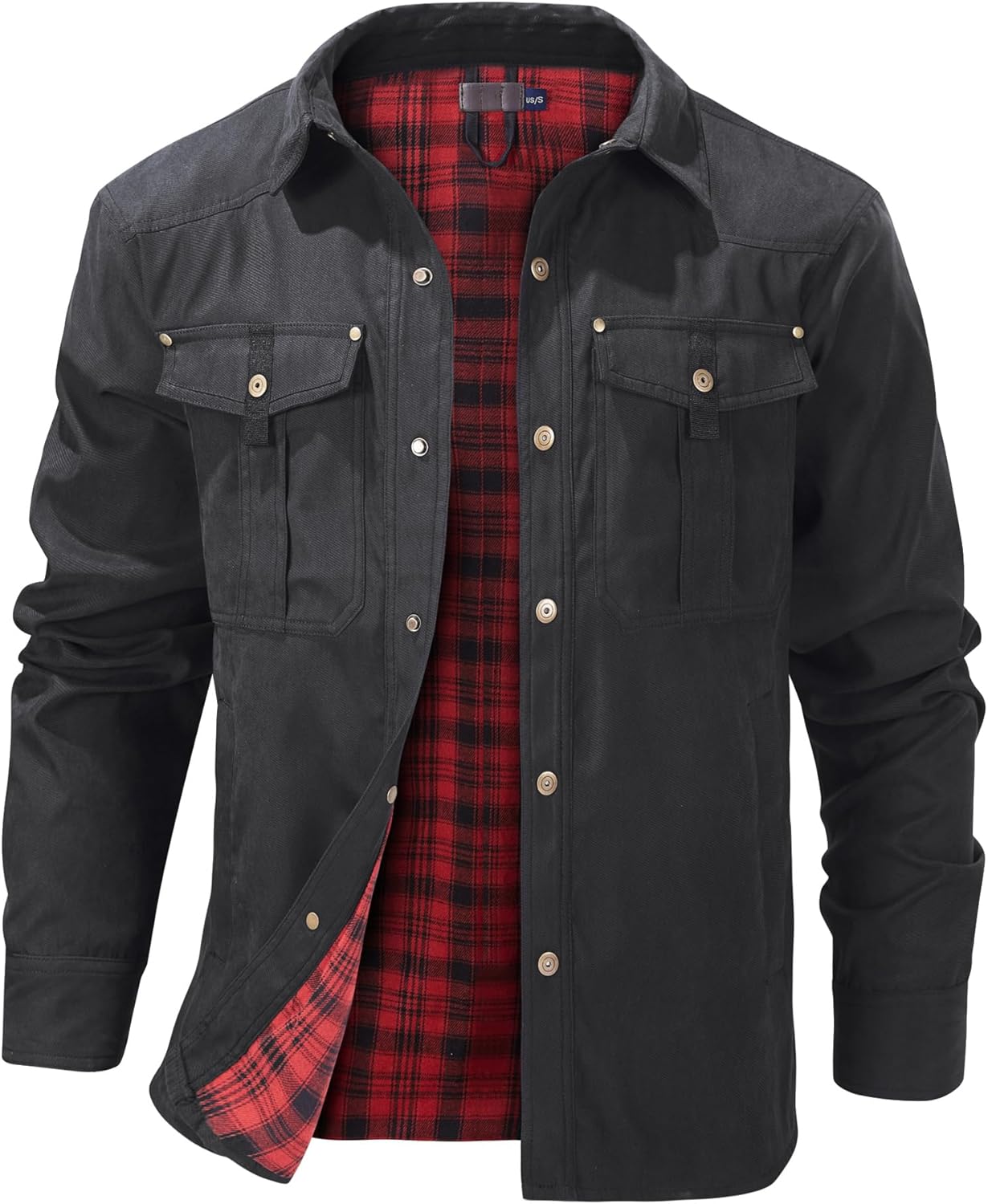 Mr.Stream Men's Lightweight Long Sleeved Snap Plaid Flannel Jacket