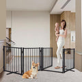 Black Metal Freestanding Dog Gate 23.6 in Height - Expands to 80 in