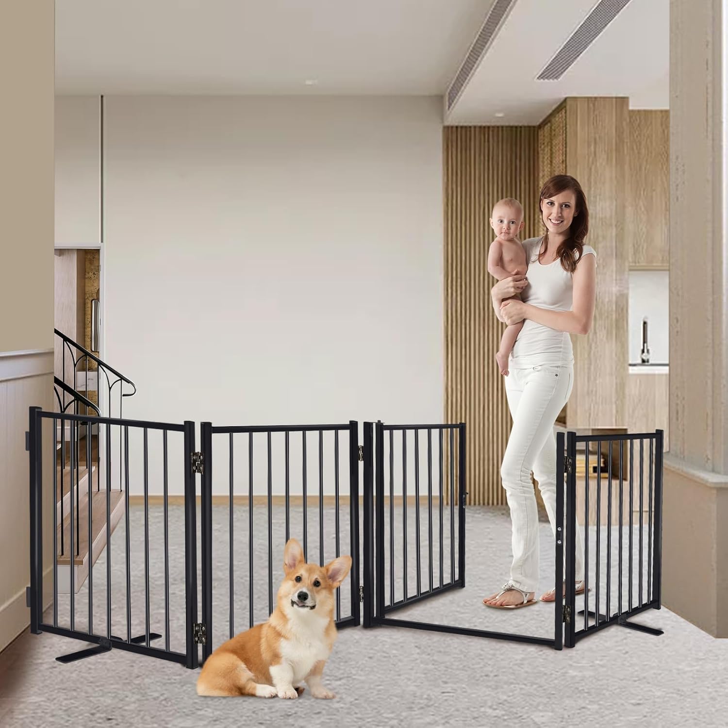 Metal Freestanding Dog Gate for Indoor and Outdoor Use