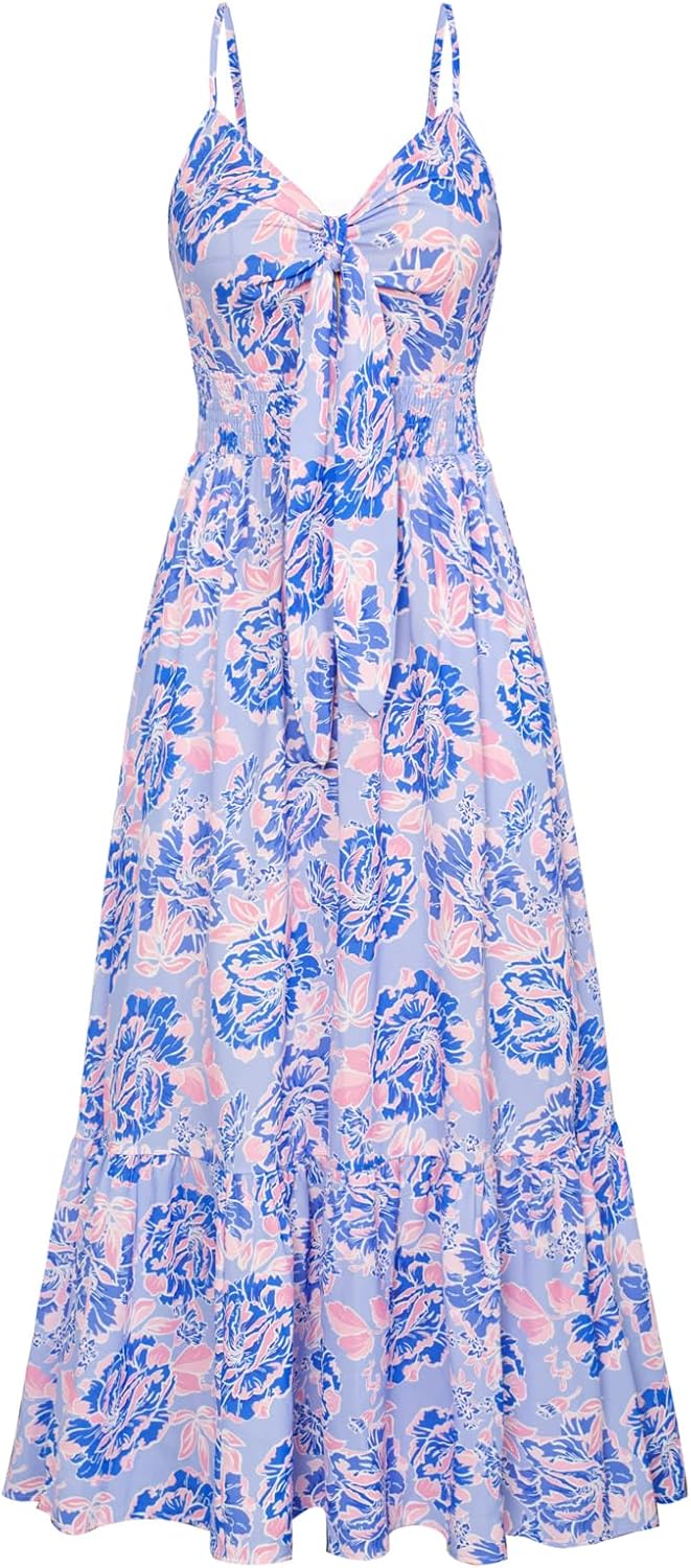 Summer Maxi Dress for Women with Floral Tie Front Design