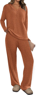 PRETTYGARDEN 2 Piece Lounge Pajama Set for Women - Soft Ribbed Knit