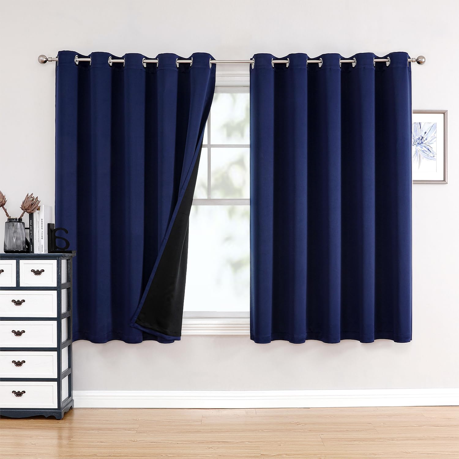ChrisDowa 100% Blackout Curtains for Bedroom, Navy Blue 60 x 63