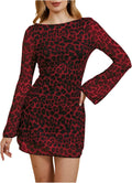 Leopard Print Backless Mesh Bell Sleeve Mini Dress (Style 5WKH)