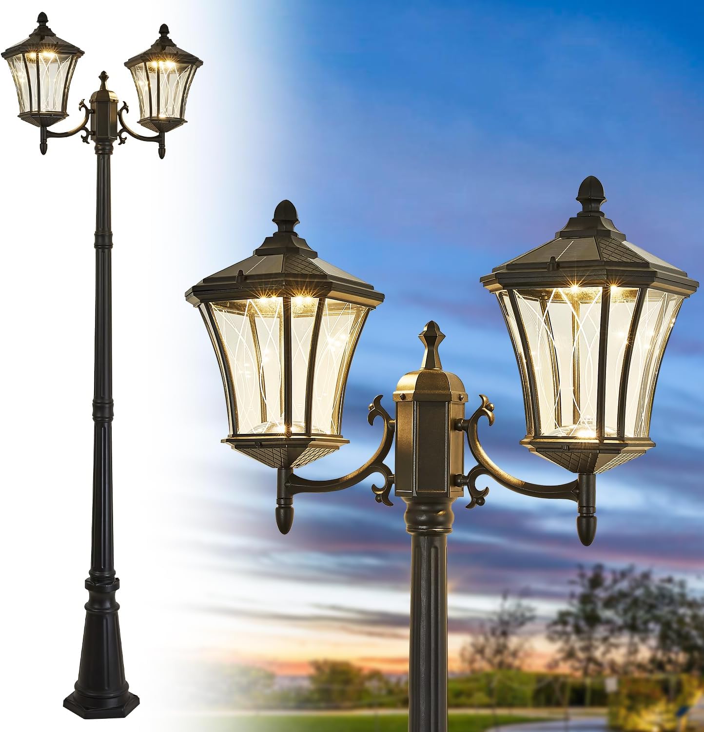 Outdoor Solar Lamp Post Lights with Dusk to Dawn Sensor