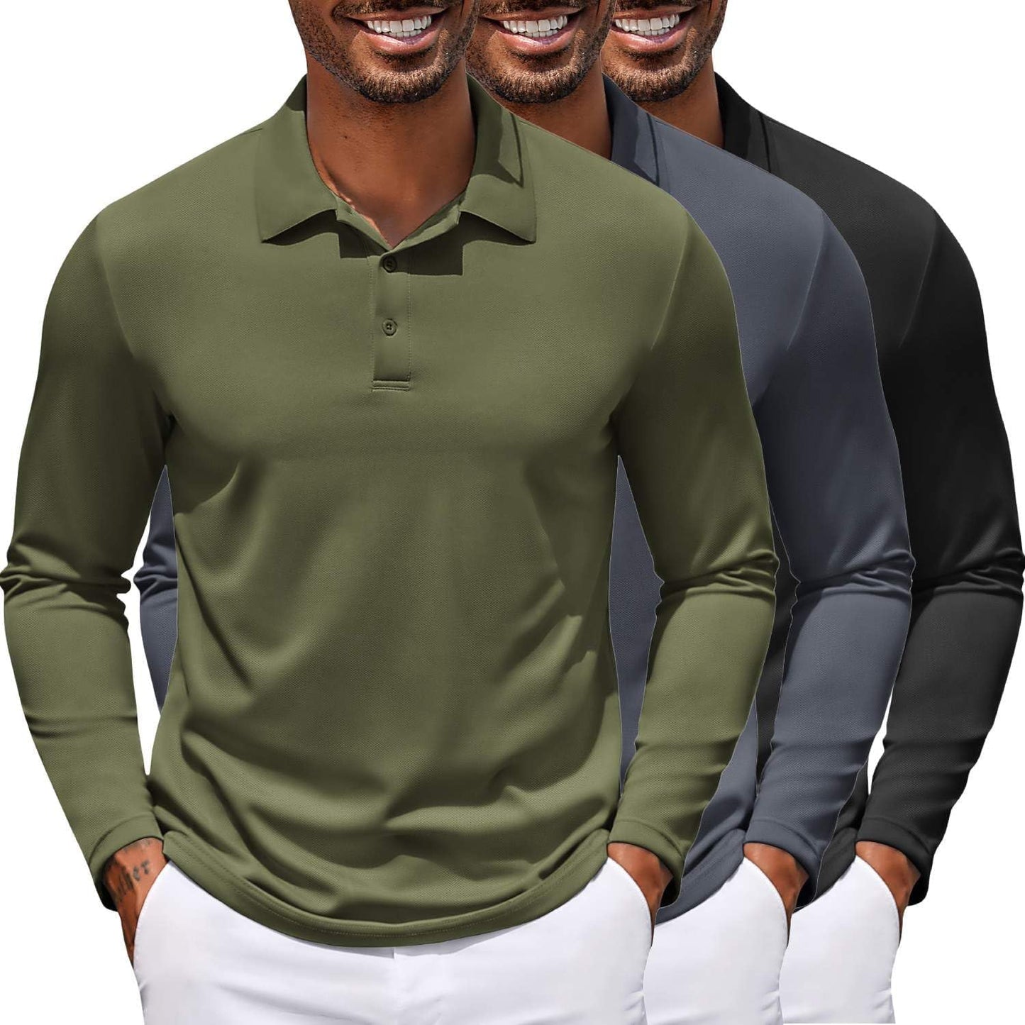COOFANDY Men's Long Sleeve Polo Shirt for Golf and Work