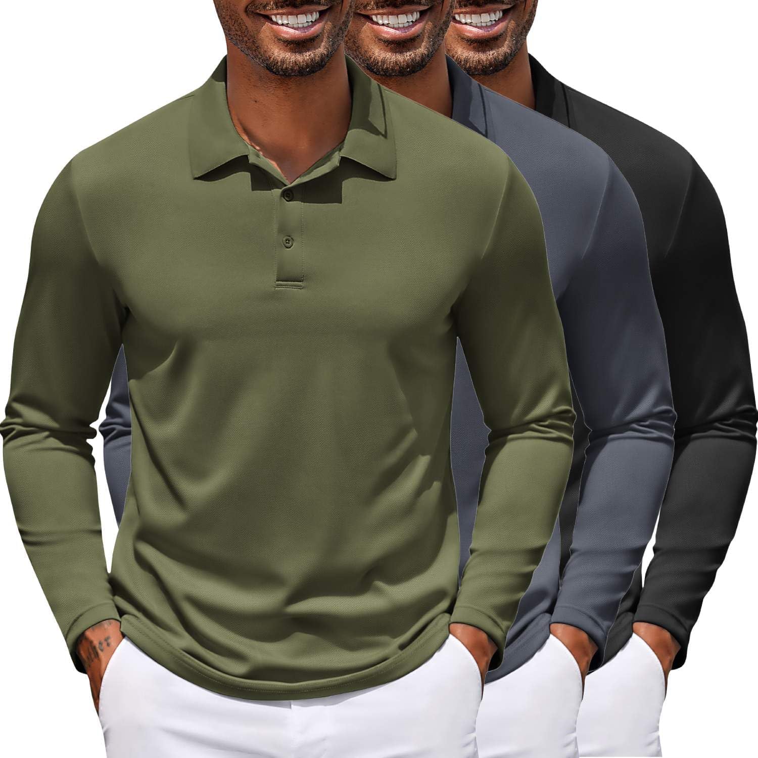 COOFANDY Men's Long Sleeve Polo Shirt for Golf and Work