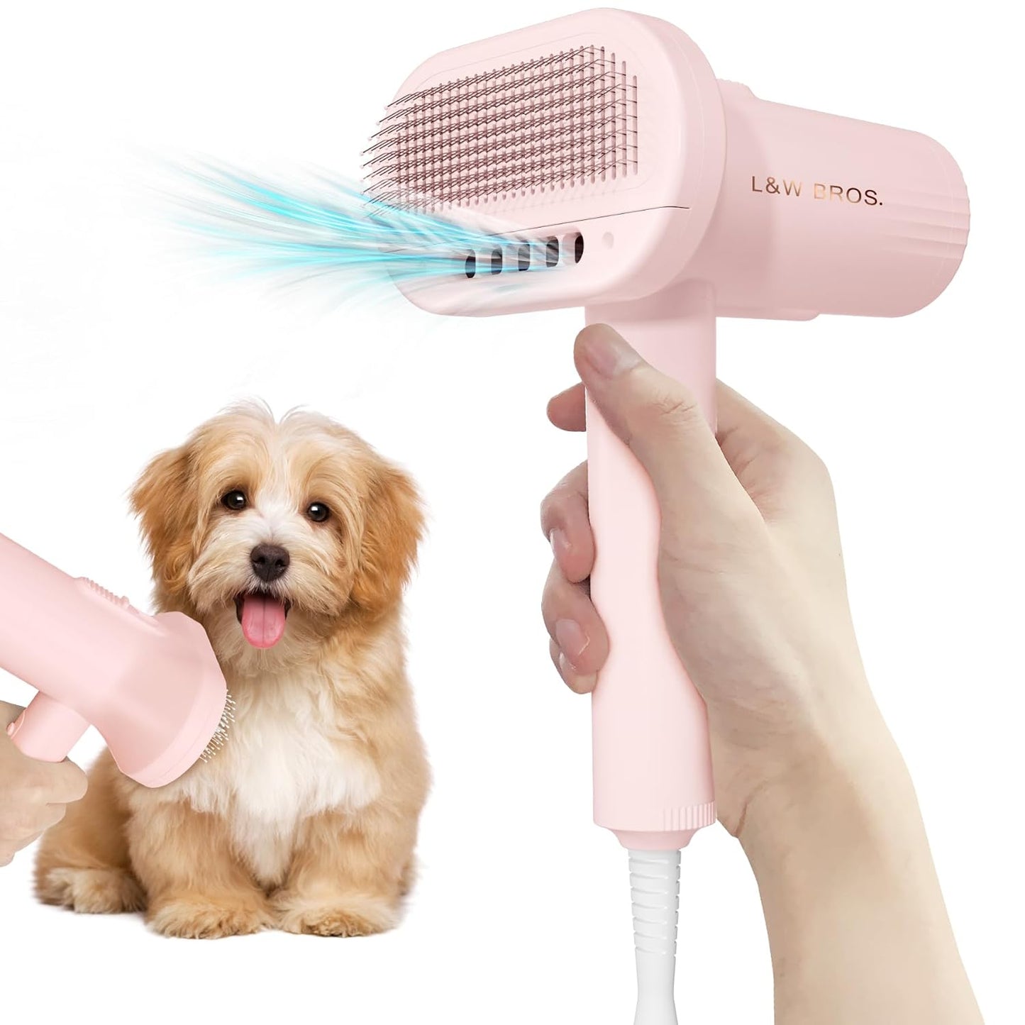 Quiet Pet Grooming Set: Low Noise Dryer & Brush