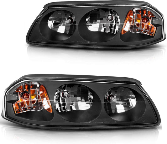 DWVO Headlight Assembly for 2000-2005 Chevy Impala - Black Housing