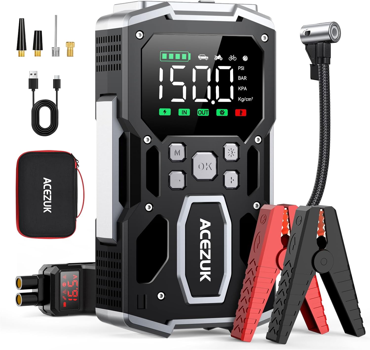 ACEZUK Portable Car Jump Starter: 7000A Power & 150PSI Air Compressor