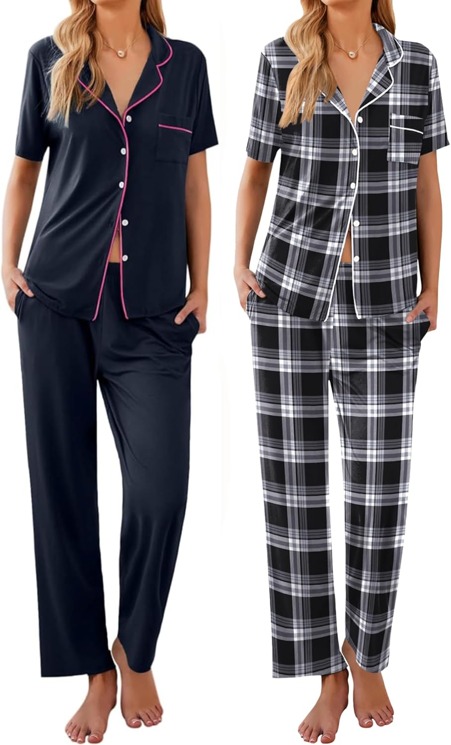 Ekouaer Womens Pajamas Short Sleeve Pjs Cozy Sleepwear Sets