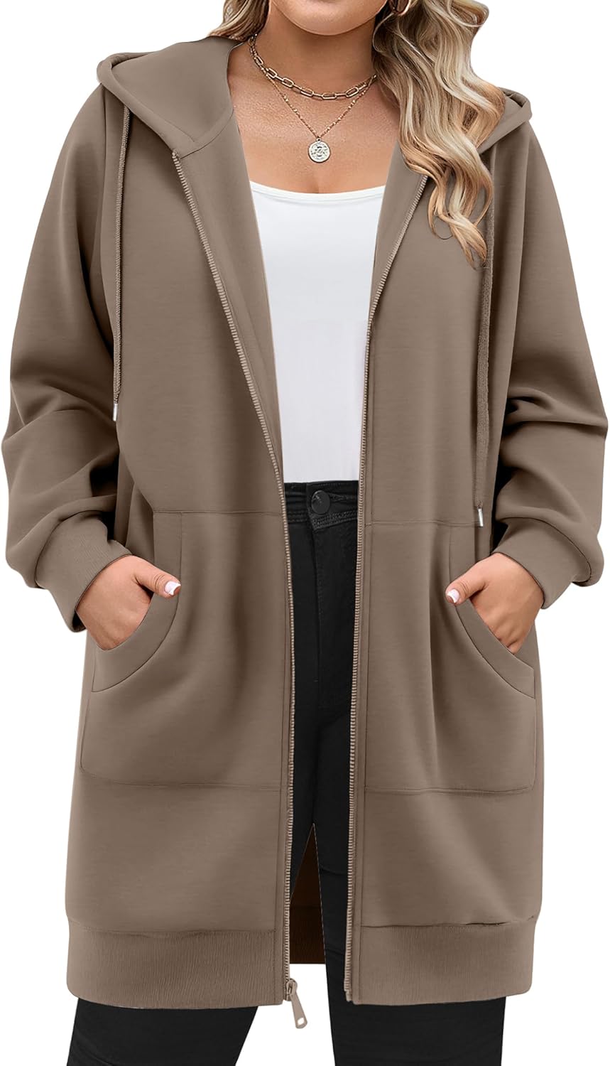Plus Size Zip Up Hoodies for Women - Cozy Long Sleeve Tunic