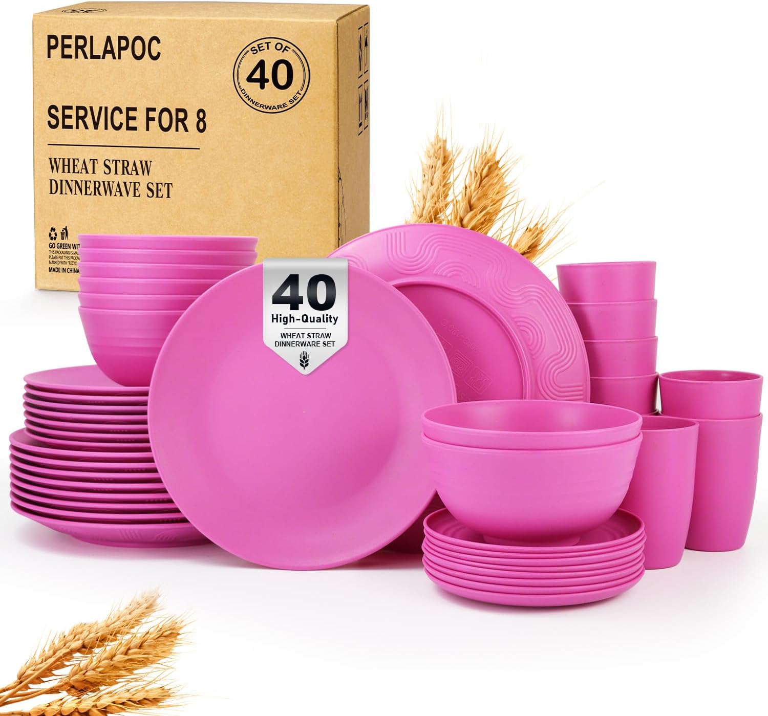 Wheat Straw Dinnerware Set 40 PCS for 8 | Unbreakable Dishes