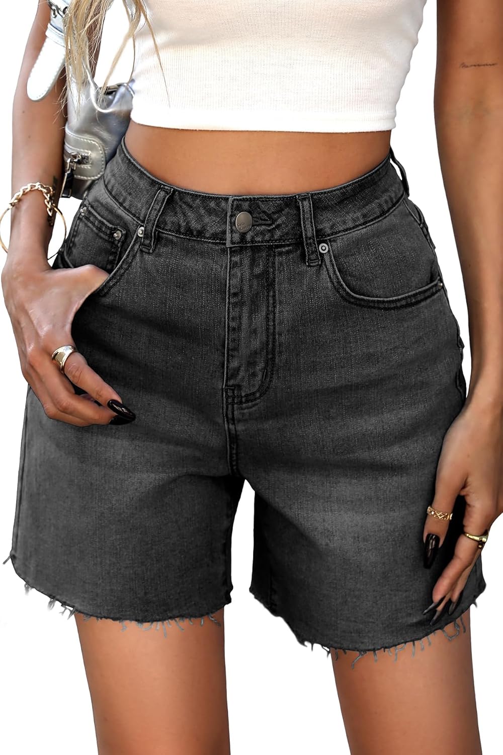 ELLEVEN Women's Raw Hem Jean Shorts for Vintage Summer Style