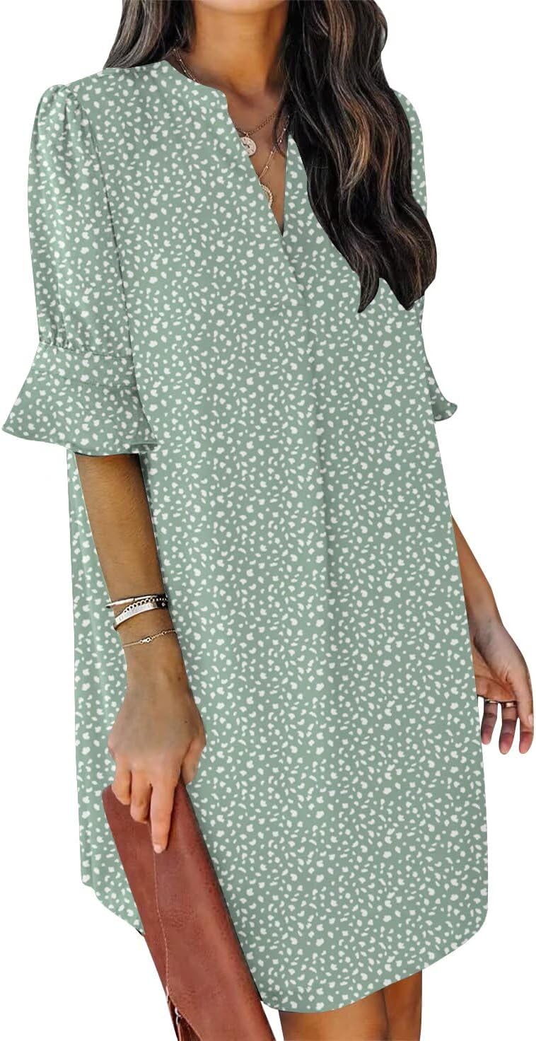 QACOHU Summer Dresses for Women V Neck Ruffle Casual Shift Dress