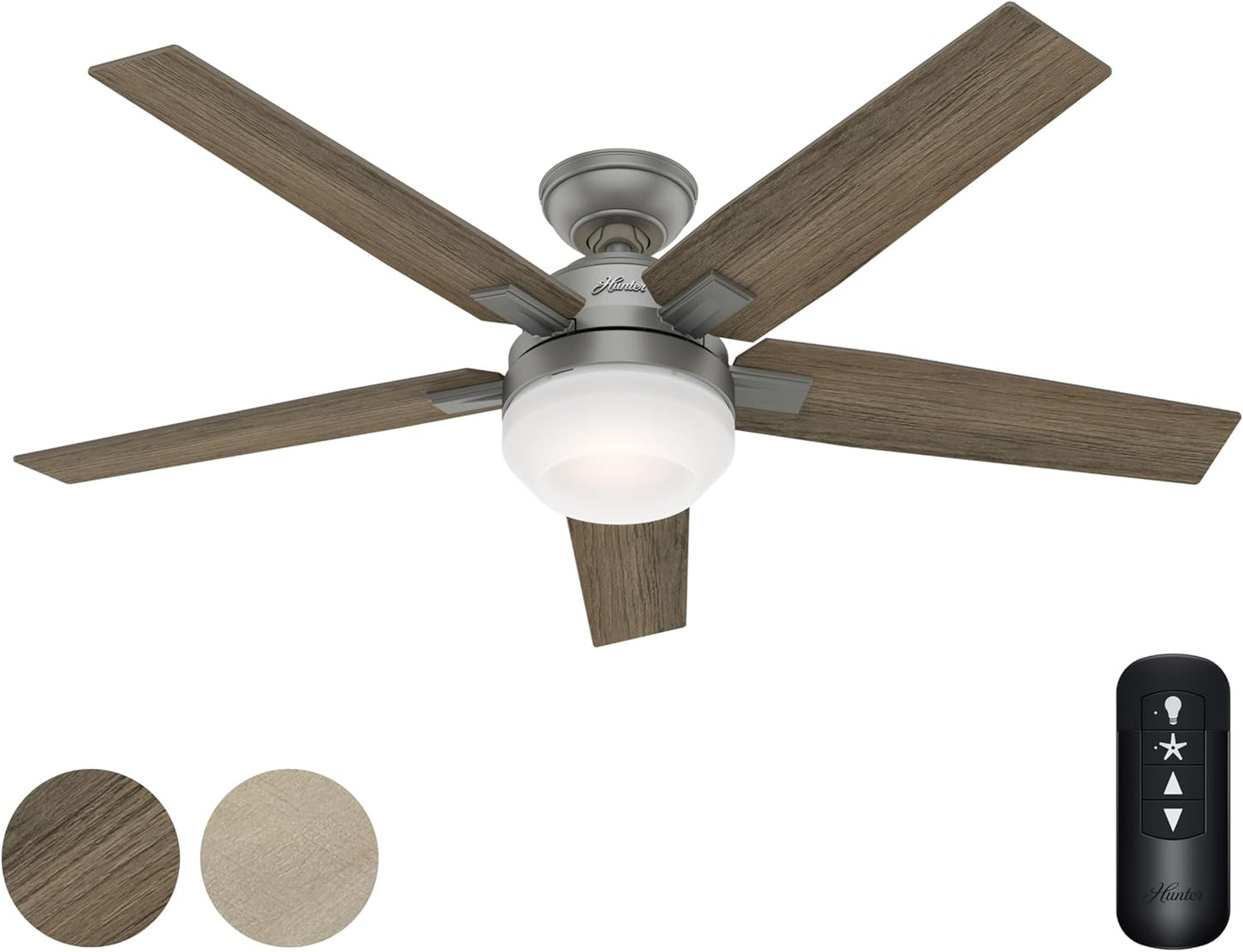 Hunter 52 Inch Matte Silver Ceiling Fan with Lights and Remote