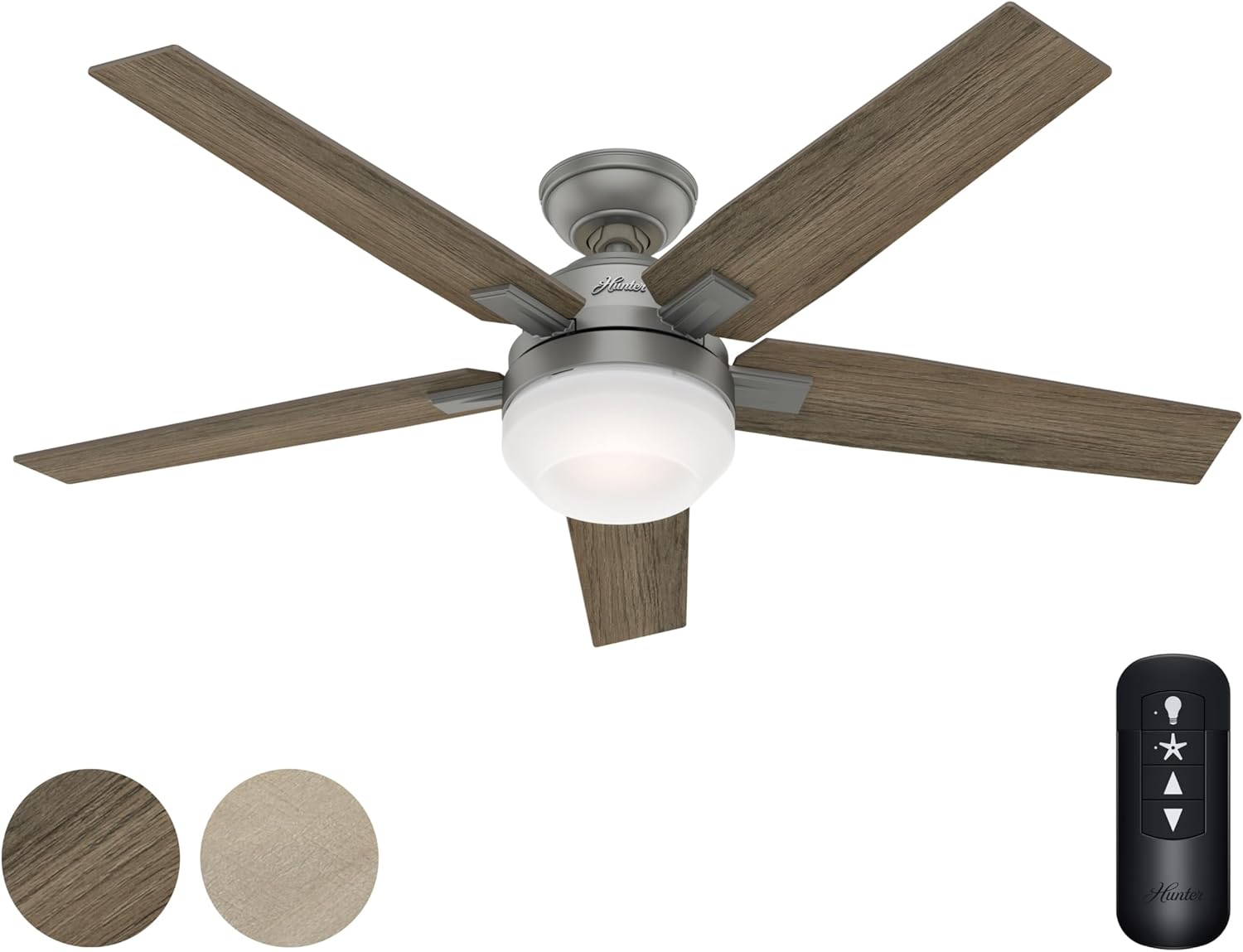 Hunter 52 Inch Matte Silver Ceiling Fan with Lights and Remote