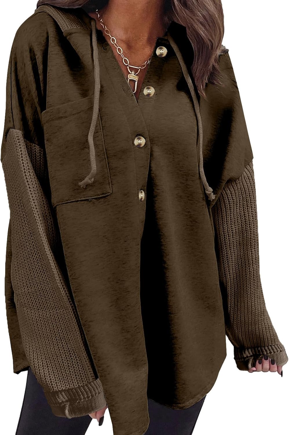 SHEWIN Oversized Sweatshirt for Women - Cozy Button Hooded Style