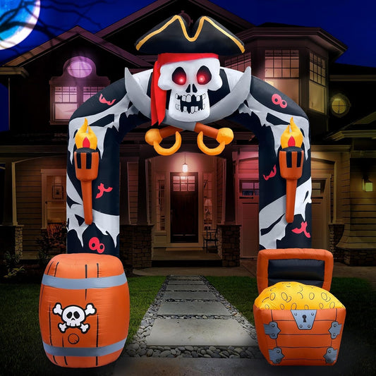 9.5FT Tall Halloween Inflatables Pirate Skull Archway for Yard