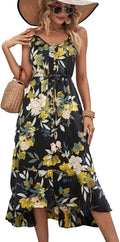 BROVAVE Women's Summer Boho Polka Dot Spaghetti Strap Midi Dress our