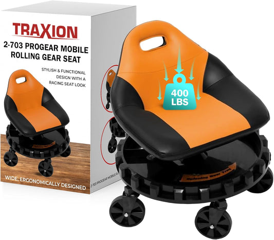 Traxion 400lb Capacity Mobile Rolling Gear Seat for Comfort