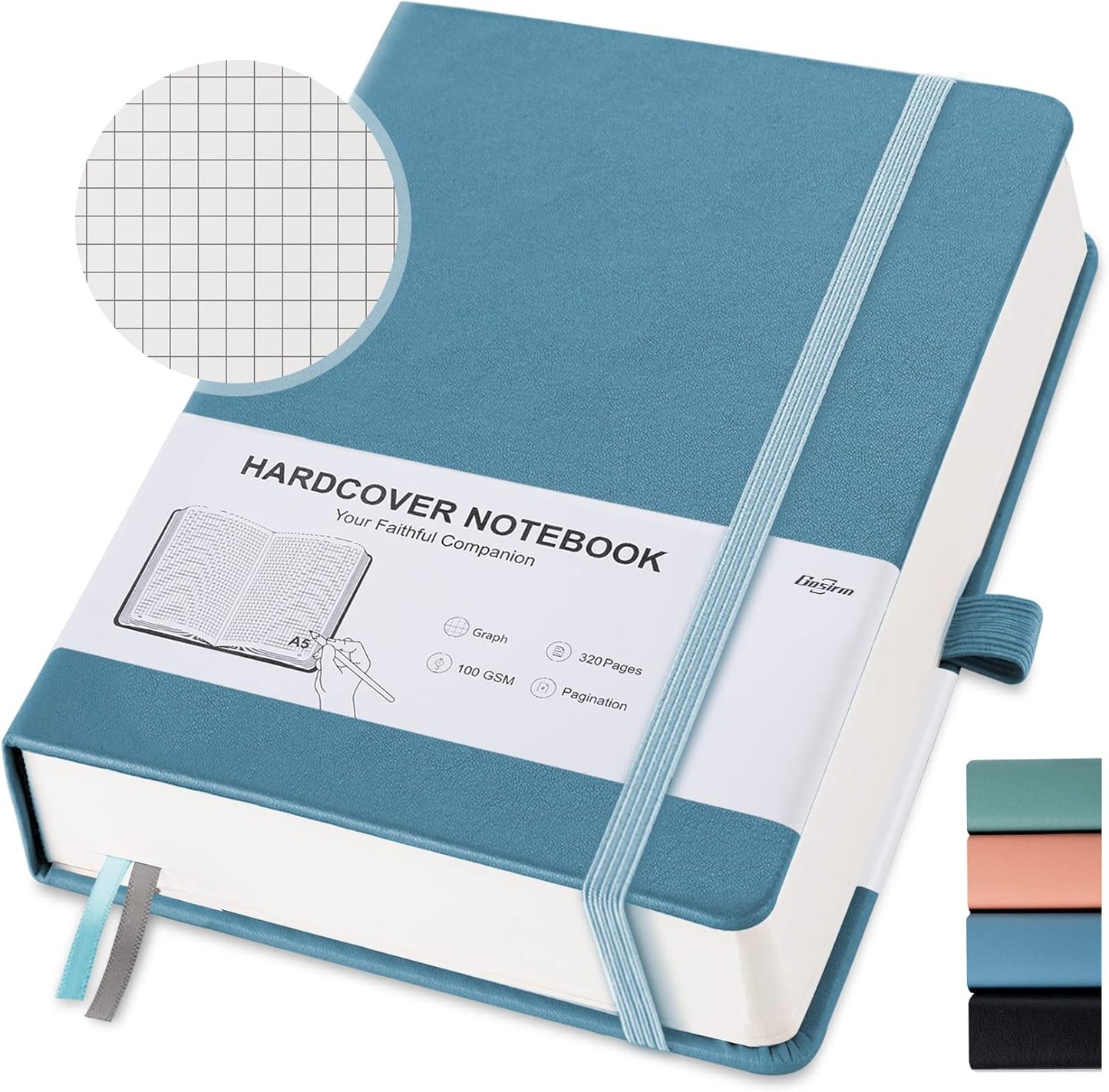 Premium Grid Journal - 320 Numbered Pages, Studious & Stylish - Blue Leather