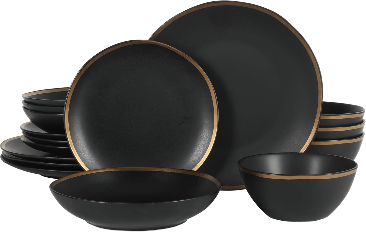 Gibson Elite Kings Road Dinnerware Set - Matte Black & Gold Rim