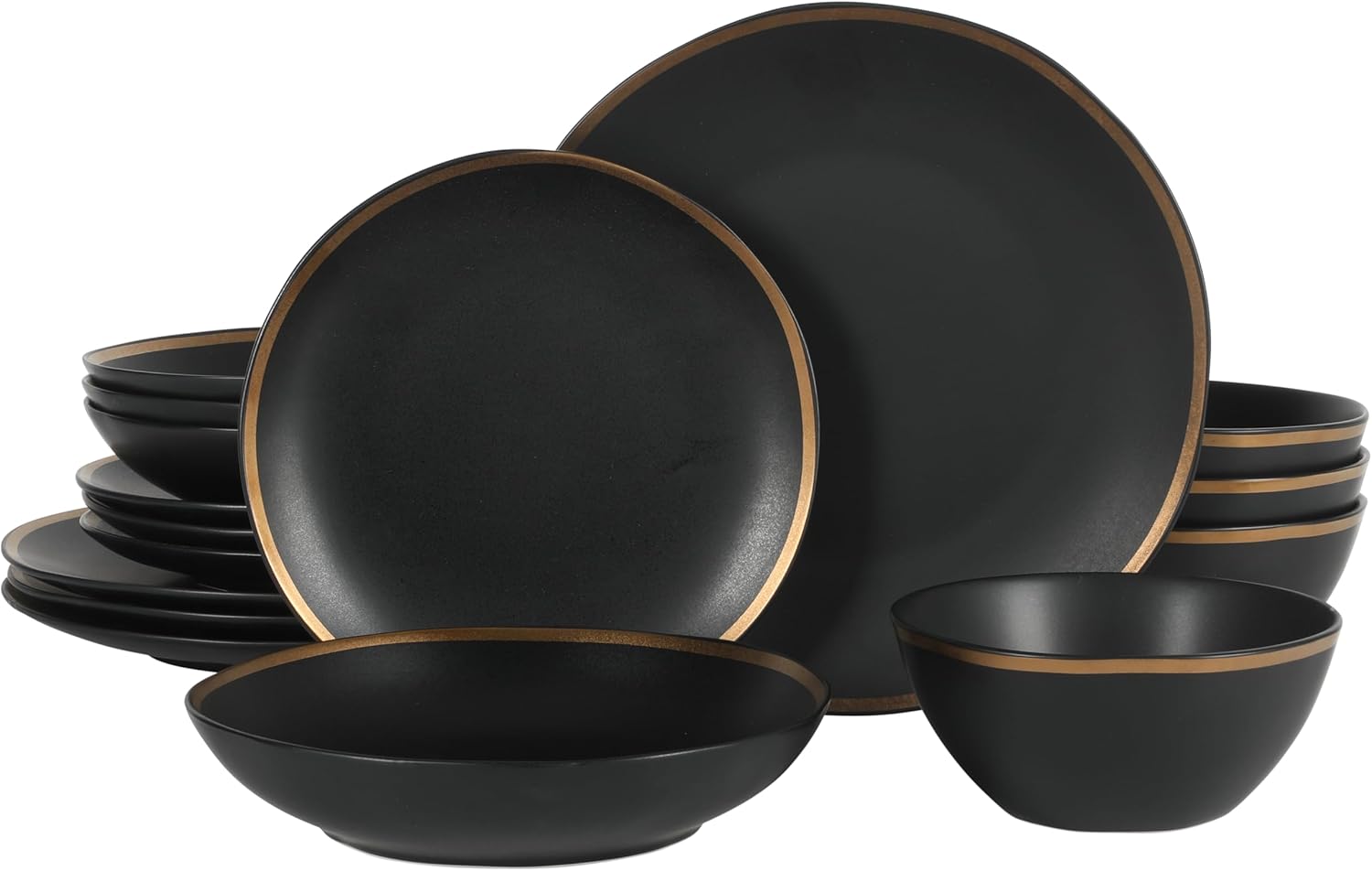 Gibson Elite Kings Road Dinnerware Set - Matte Black & Gold Rim