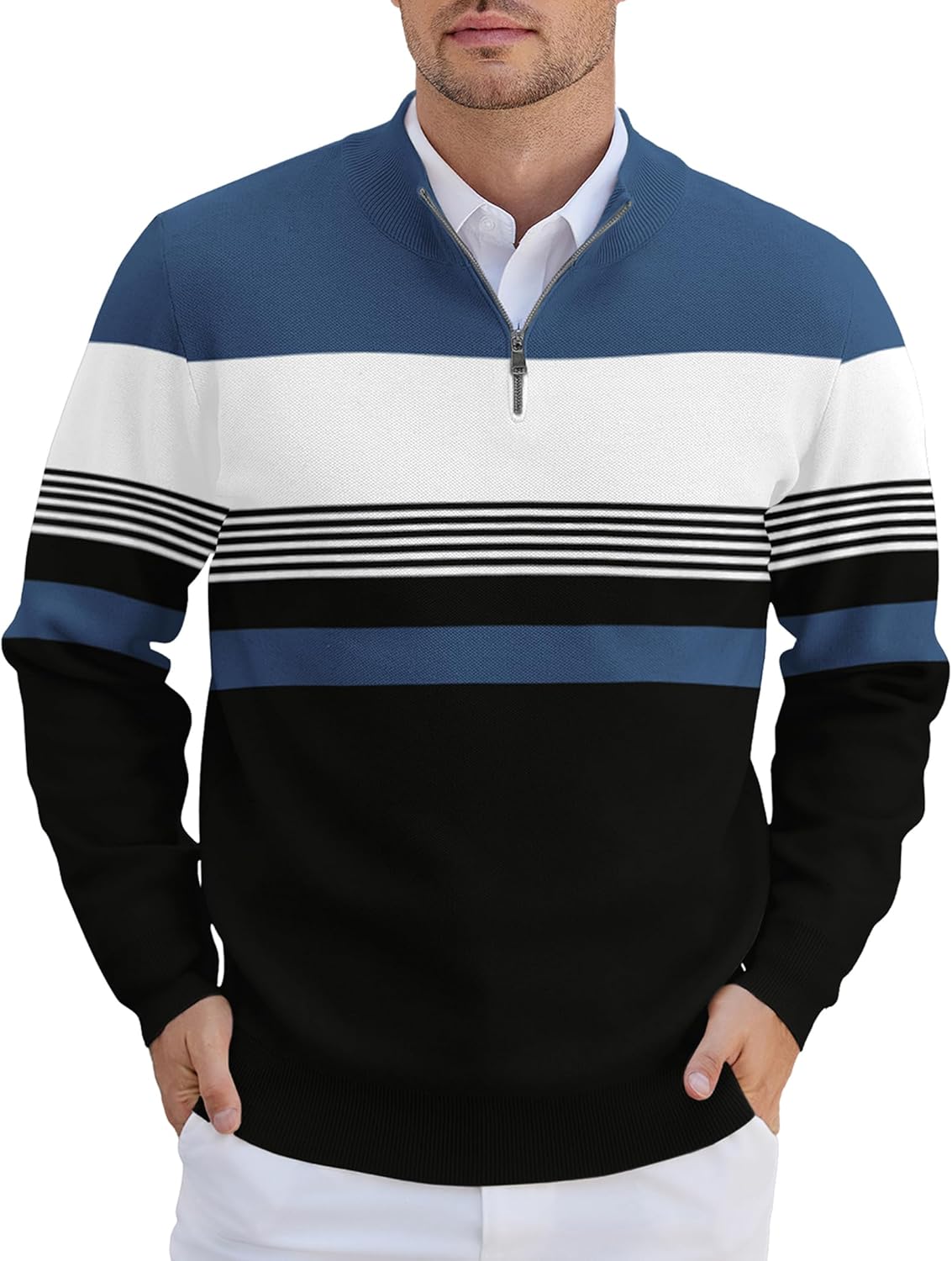 COOFANDY Mens Quarter Zip Pullover Slim Fit Lightweight Sweater