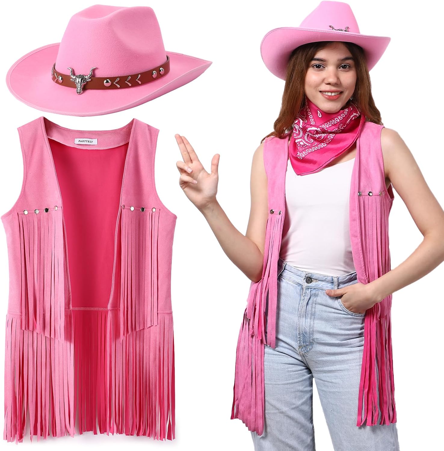 Western Outfits for Women with Cowgirl Tassel Vest and Hat