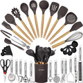 Cooking Utensils Set 35 Pieces - Heat Resistant Silicone with Wooden