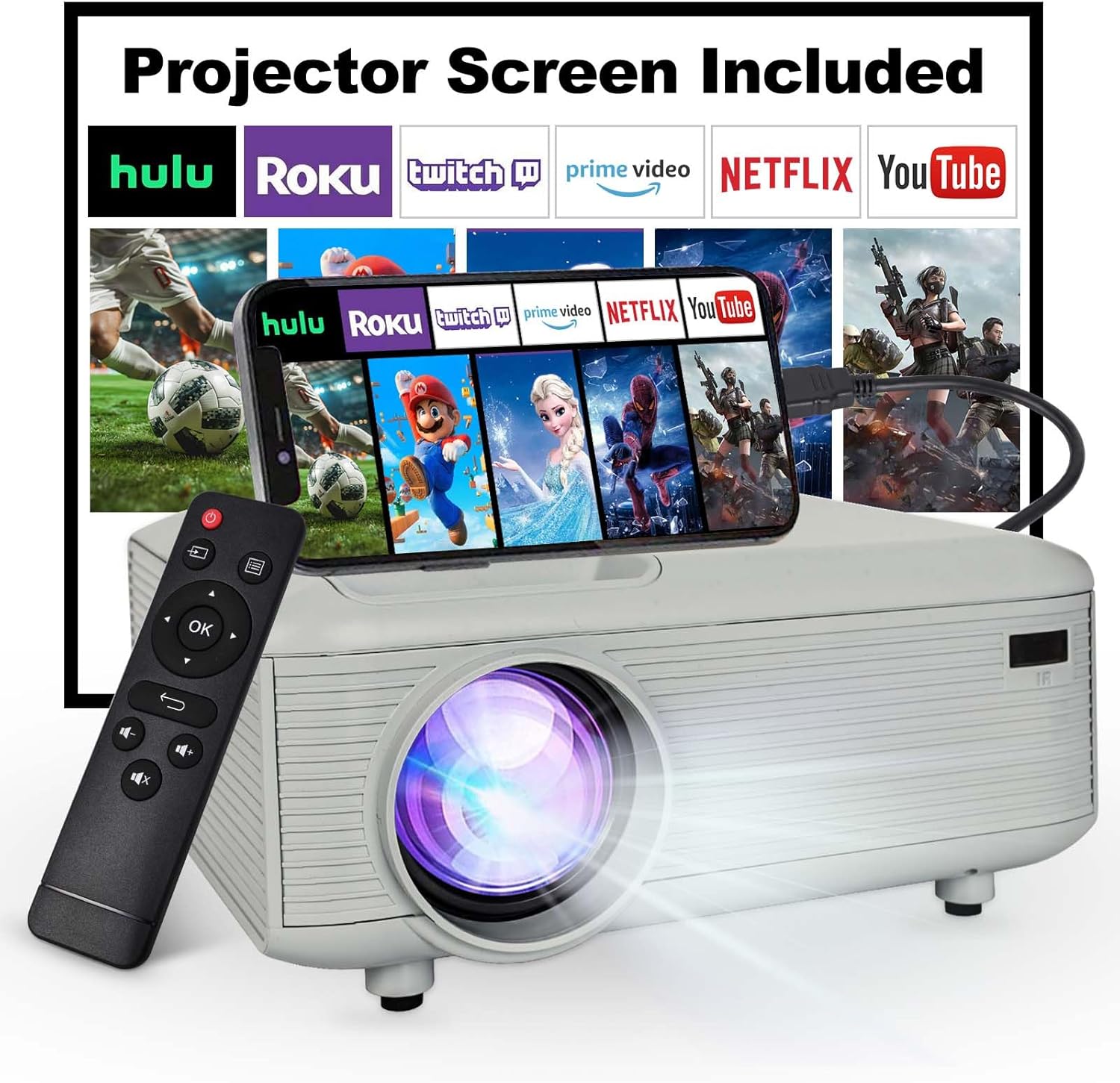 Mini Projector with HDMI Cable for Indoor and Outdoor Use