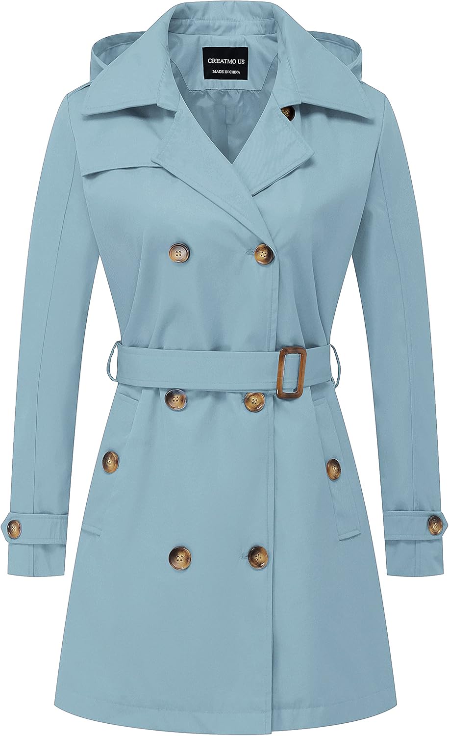 CREATMO US Women's Trench Coat - Classic Double-Breasted Style