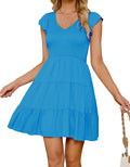 ZESICA Women's 2025 V Neck Flutter Sleeve Bohemian Ruffle Mini Dress