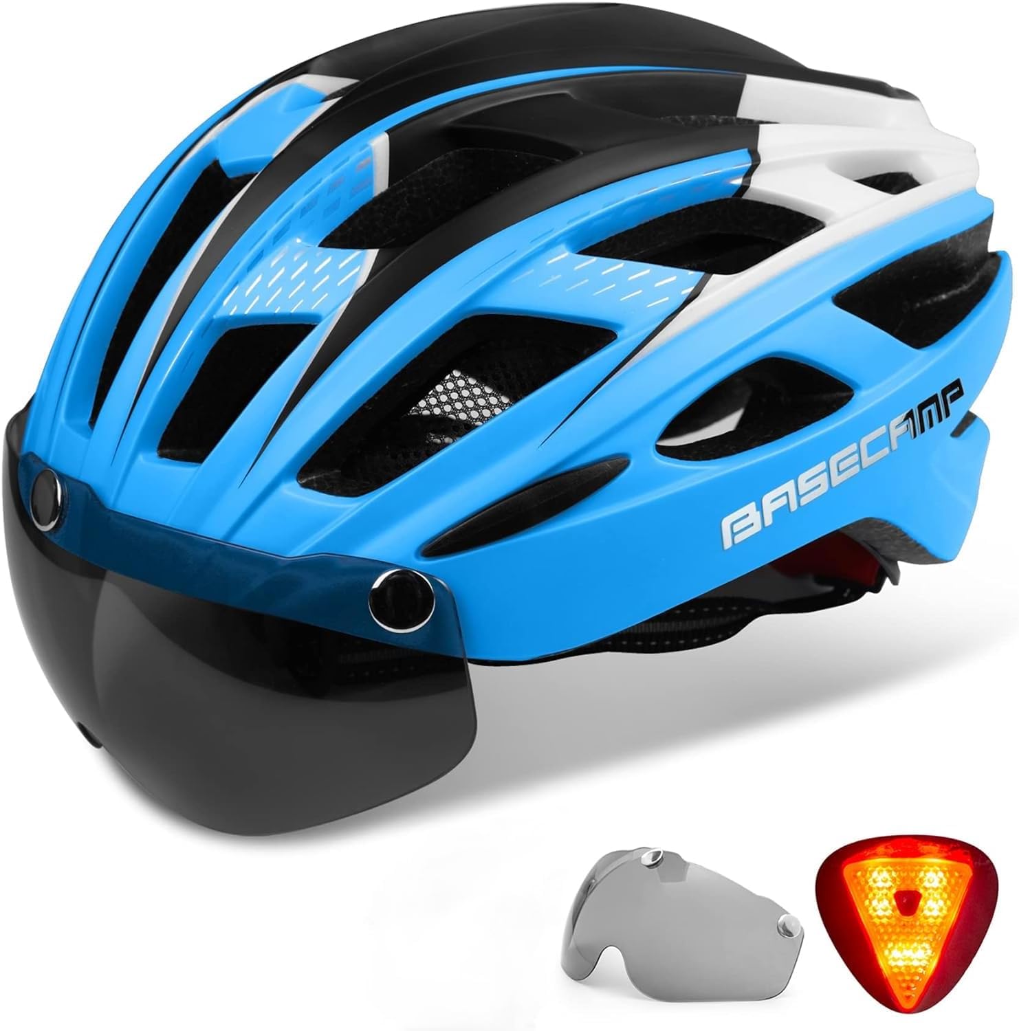 Basecamp Bike Helmet with Rear Light & Goggles for Safety