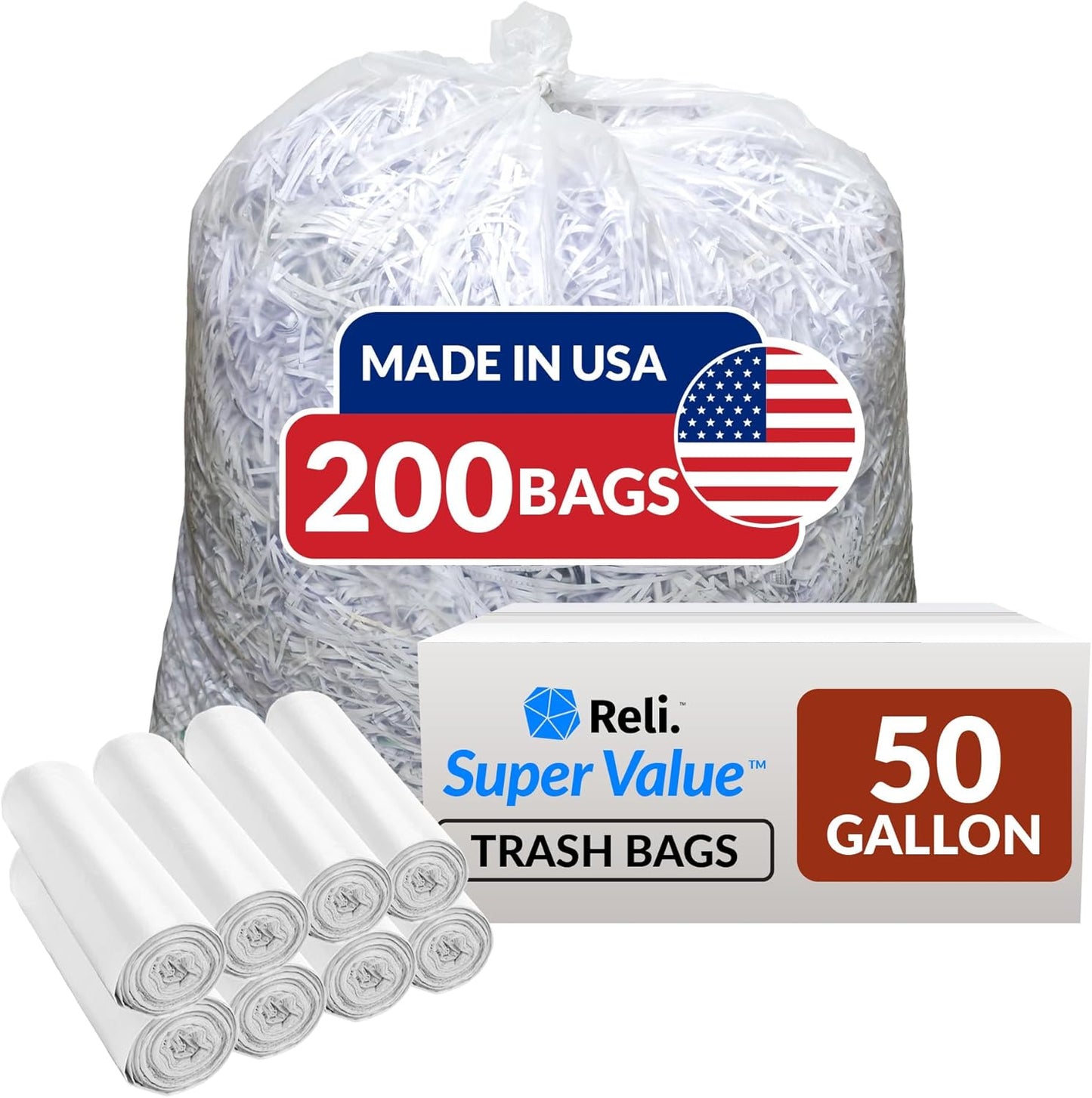 Premium 50 Gallon Trash Bags - Heavy Duty Clear Garbage Bags