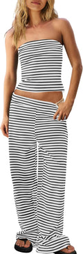 Panadila Womens Striped Two Piece Set - Beach Ready Lounge Set