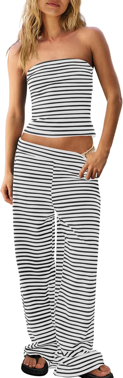 Panadila Womens Striped Two Piece Sets for Summer Fun