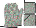 Weimaraner Floral Oven Mitts Set - Heat Resistant Kitchen Gloves