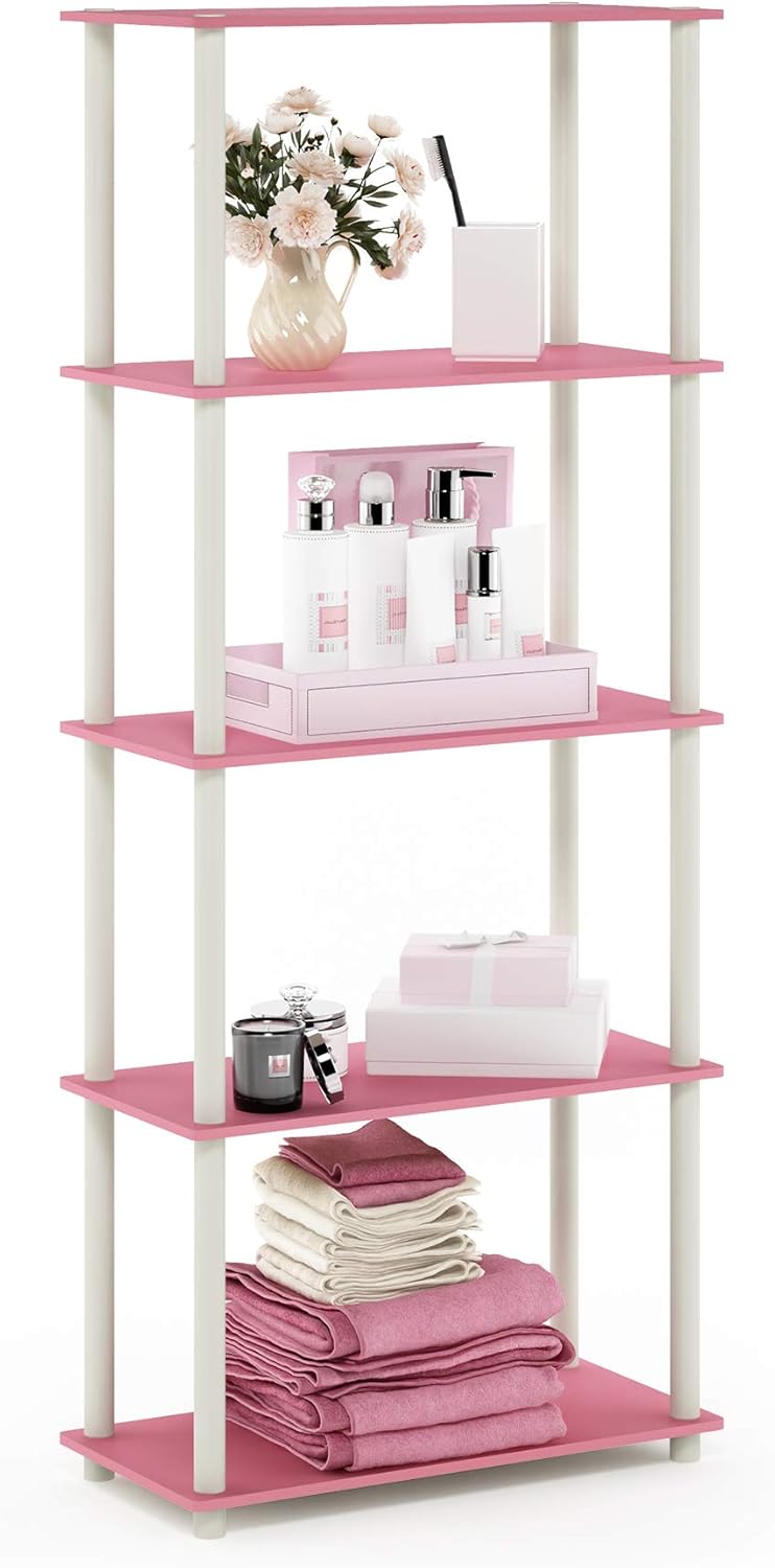 Furinno Turn-N-Tube 5-Tier Multipurpose Shelf in Pink/White