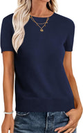 Womens Short Sleeve Crew Neck Sweater Shirt - Smart Summer Staple