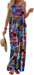 Women's Boho Floral Cotton Overalls Loose Wide Leg Jumpsuit - Soft