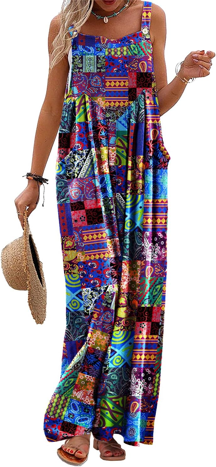YESNO Women's Summer Casual Overalls Boho Floral Jumpsuits