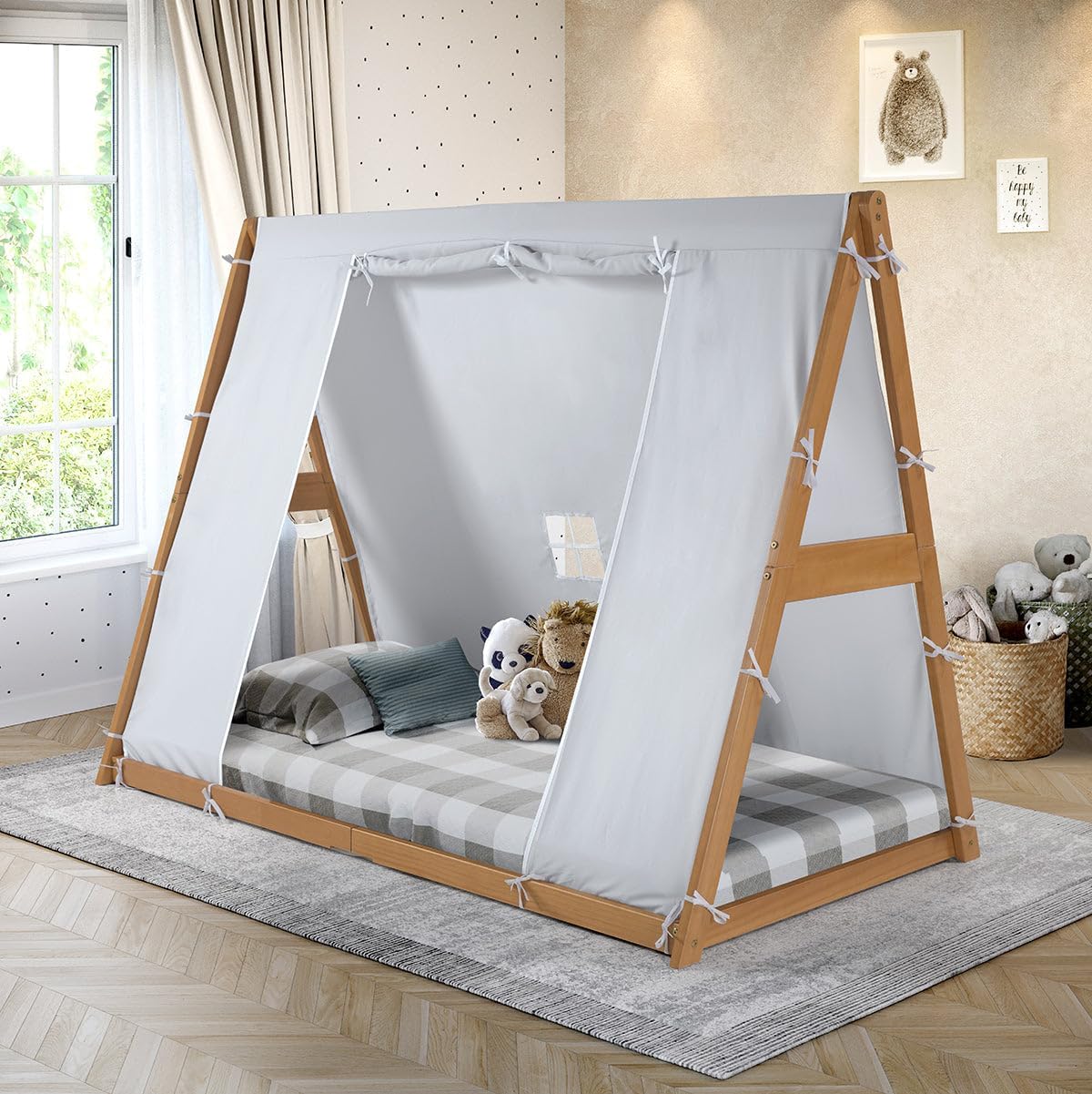 P'kolino Tent Twin Floor Bed - Natural Frame: Kids' Bedroom Charm!