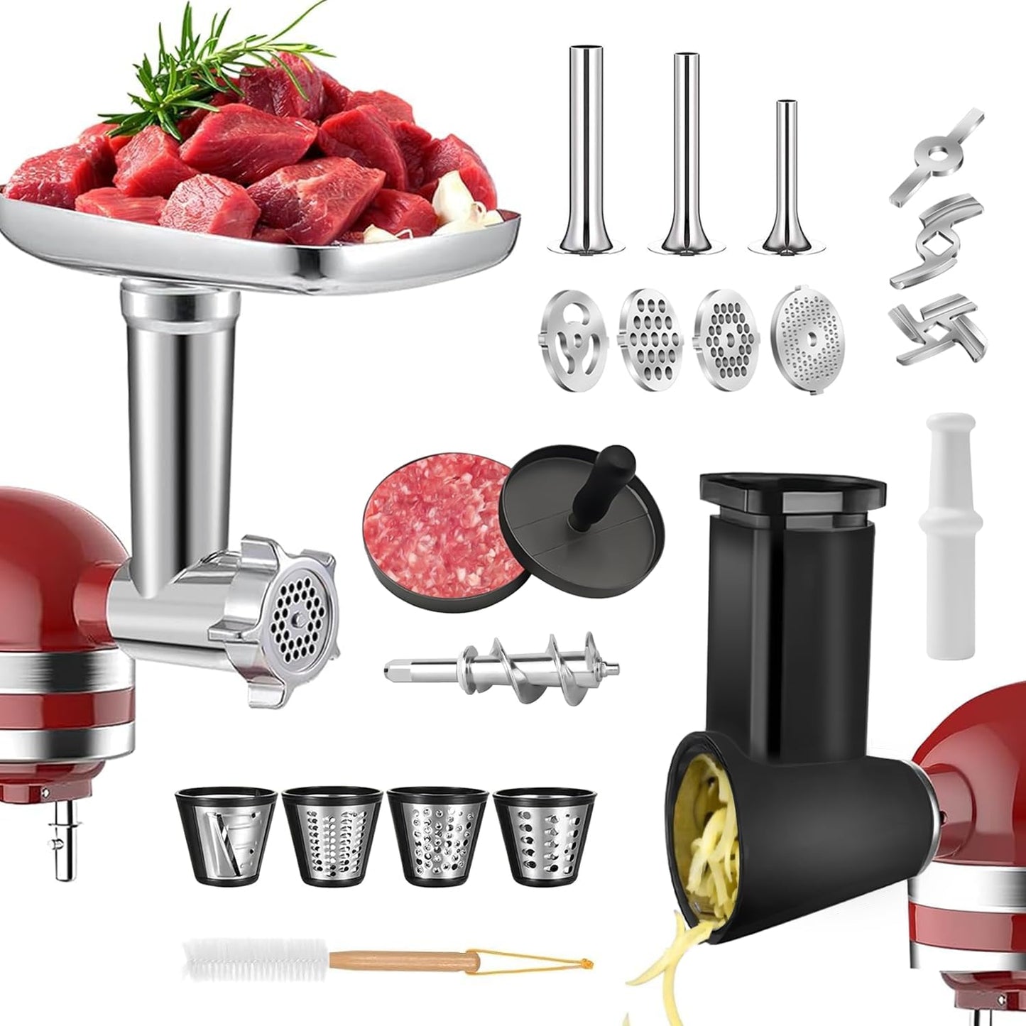 2 Set Meat Grinder & Cheese Grater Attachment for KitchenAid Mixer