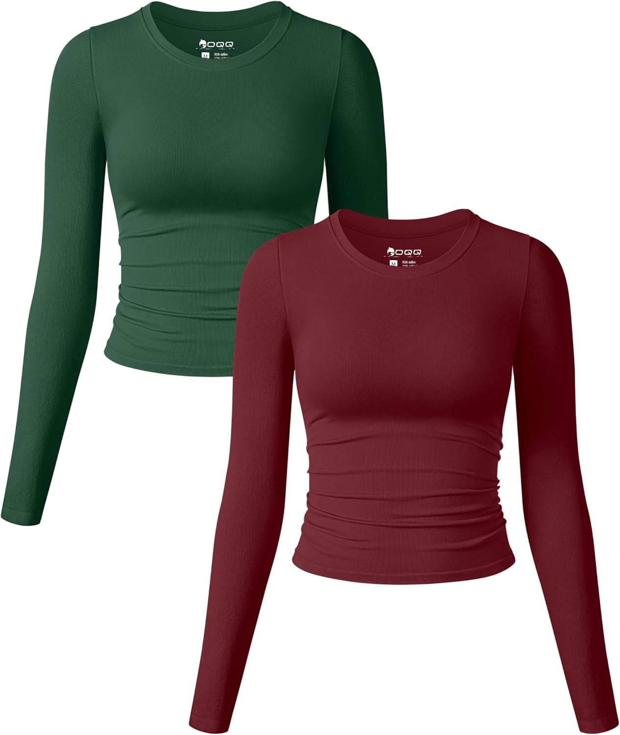 OQQ Womens 2 Piece Long Sleeve Crew Neck Fitted Tee Shirts