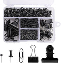 500 Pcs Black Push Pins Set, Binder Clips, Paper Clips, Map Tacks